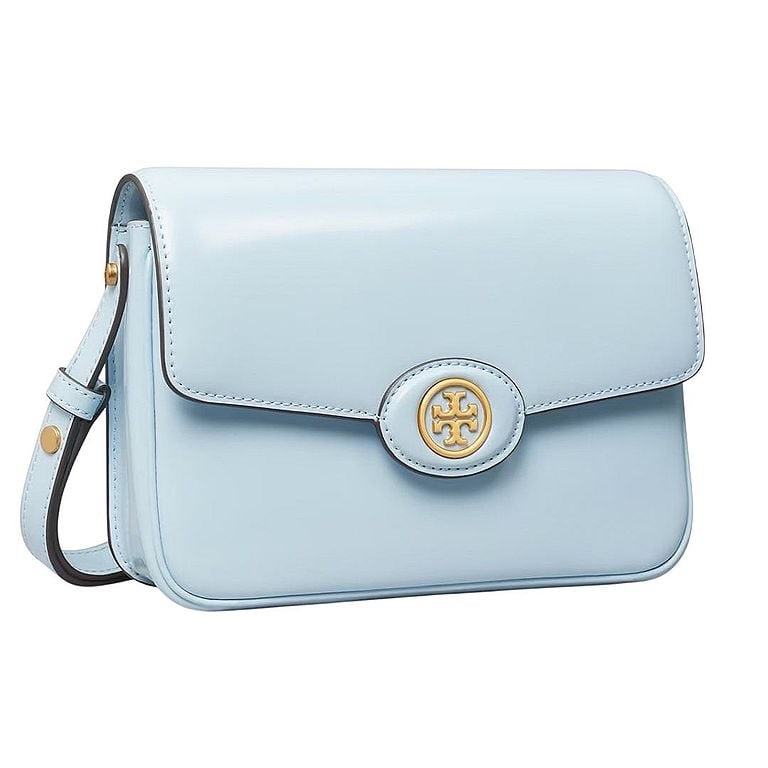 Tory Burch Robinson Spazzolato Convertible Leather Shoulder Bag | Baby Blue